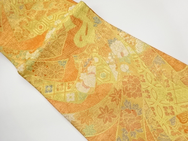 JAPANESE KIMONO / VINTAGE FUKURO OBI / SAGANISHIKI / WOVEN FLOWERS